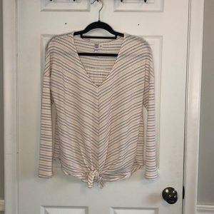 Striped Knit Tie Front Sweater